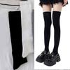 Women Solid Color Ribbed Cuffs Thigh High Stockings Japanese Preppy Students Stretchy Over The Knee Long Boot Socks