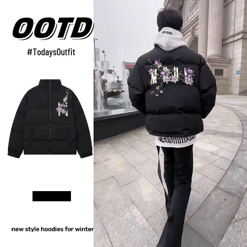 Unisex Autumn/Winter Thickened Cotton Padded Jacket with Letter Print
