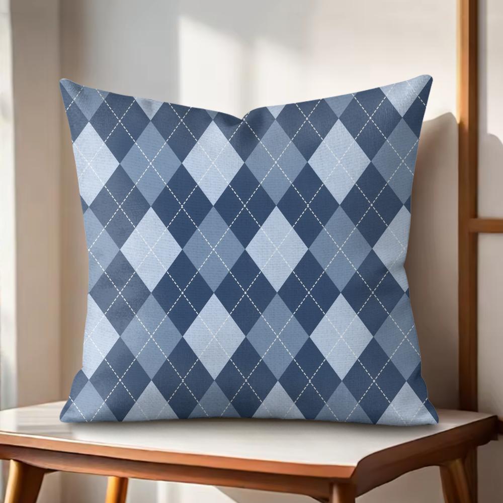 

Blue diamond pattern Cushion Cover Natural Linen Organic Fabric DoubleSided Printing Couch Pillow Covers Home Decor Gift 30cmx30cm