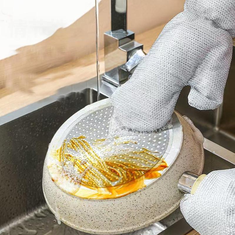 1/2 ks Domácí úklidové rukavice s kuličkou z ocelového drátu, Rukavice na mytí nádobí, Kuchyňské vodotěsné kartáče, Nádoby na olej, Čisticí nástroje