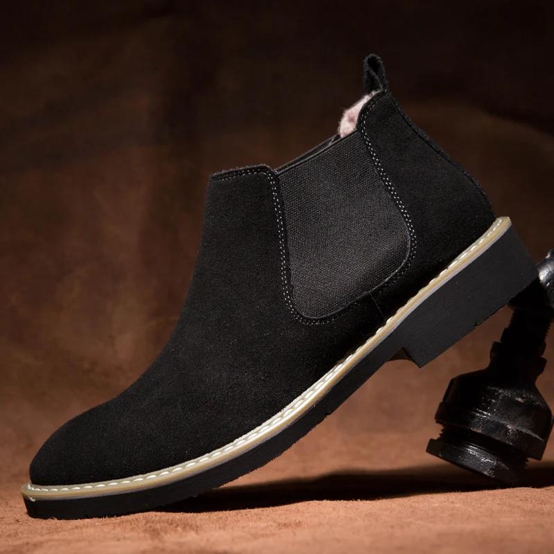 Casual Boots Shoes Man Fashion Casual Men Ankle Chelsea Boots Male Shoes Cow Suede Leather Slip On Motorcycle Shoes Size 47 48