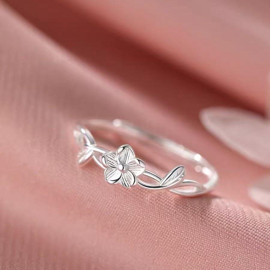925 Sterling Silver Flower Open Ring - Women's Luxury Index Finger Band