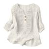 Women Boho Embroidered Blouse V‑Neck Linen Blouse Loose Button Decor Casual Tunic Top for Ladies Daily Wear