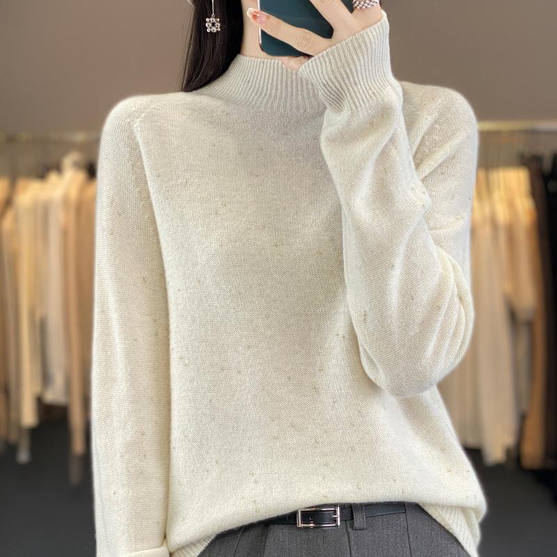 Golden Bean Half Turtleneck Cardigan for Women In Autumn and Winter Trendy Versatile Cashmere Knitted Base Blouse Skin-friendly Warm Top