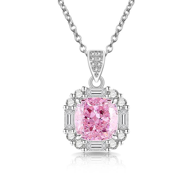 2026 Colored Treasure Ice Flower Cut Sugar Cube Necklace Super Flash High Carbon Diamond Electroplated Real Gold Pendant