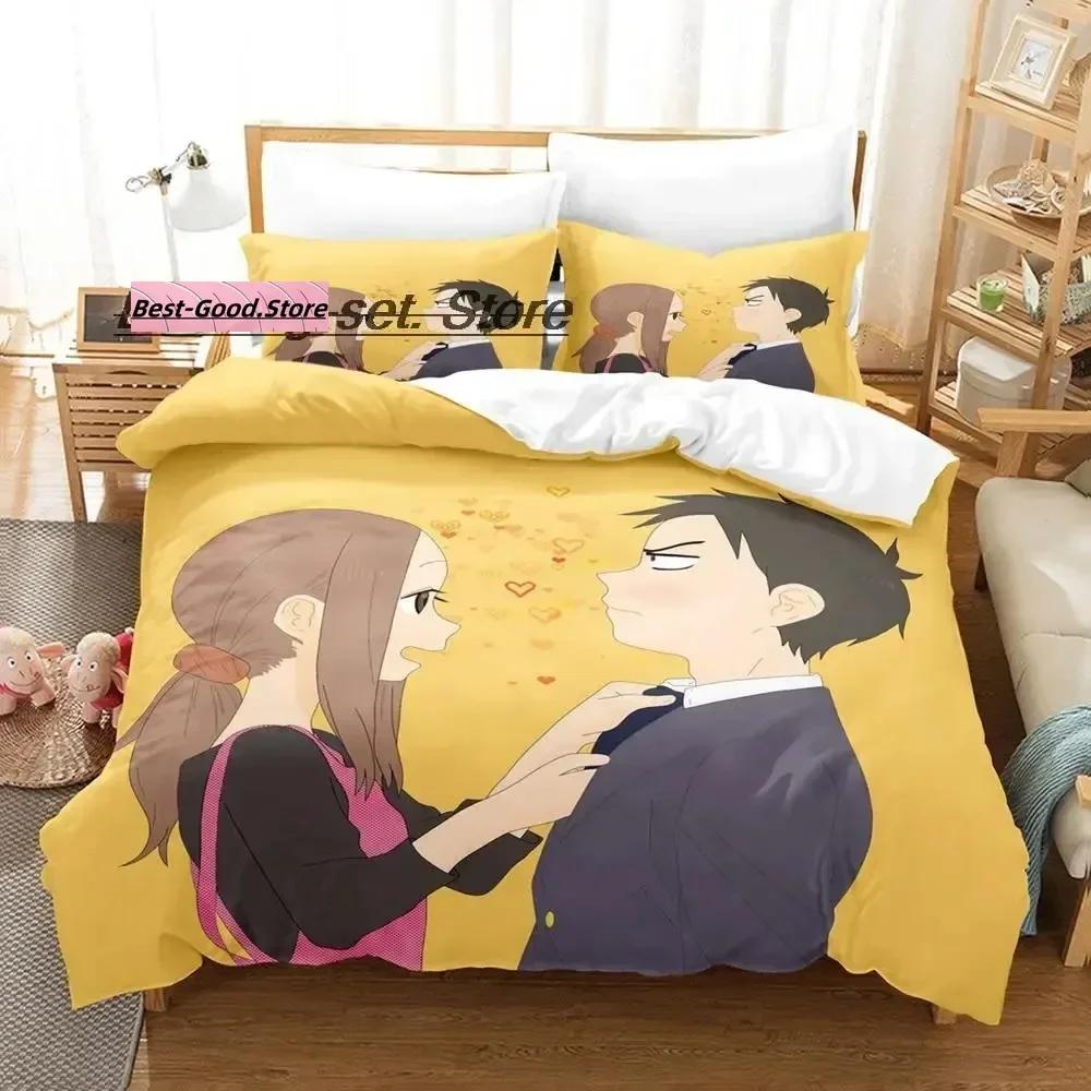 3D Teasing Master Takagi-San Bedding Set Printed Duvet Cover Pillowcase Single Double Queen Super King Size Sets