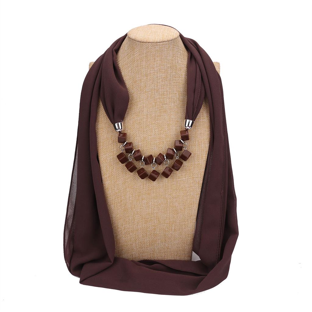 Bold Red Chiffon Scarf Necklace with Cubic Beads – Fashionable Infinity Scarf for Women, Statement Jewelry Accessory