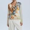 Women's Fashion Casual Print V-Neck Long Sleeve Button-Down Top
