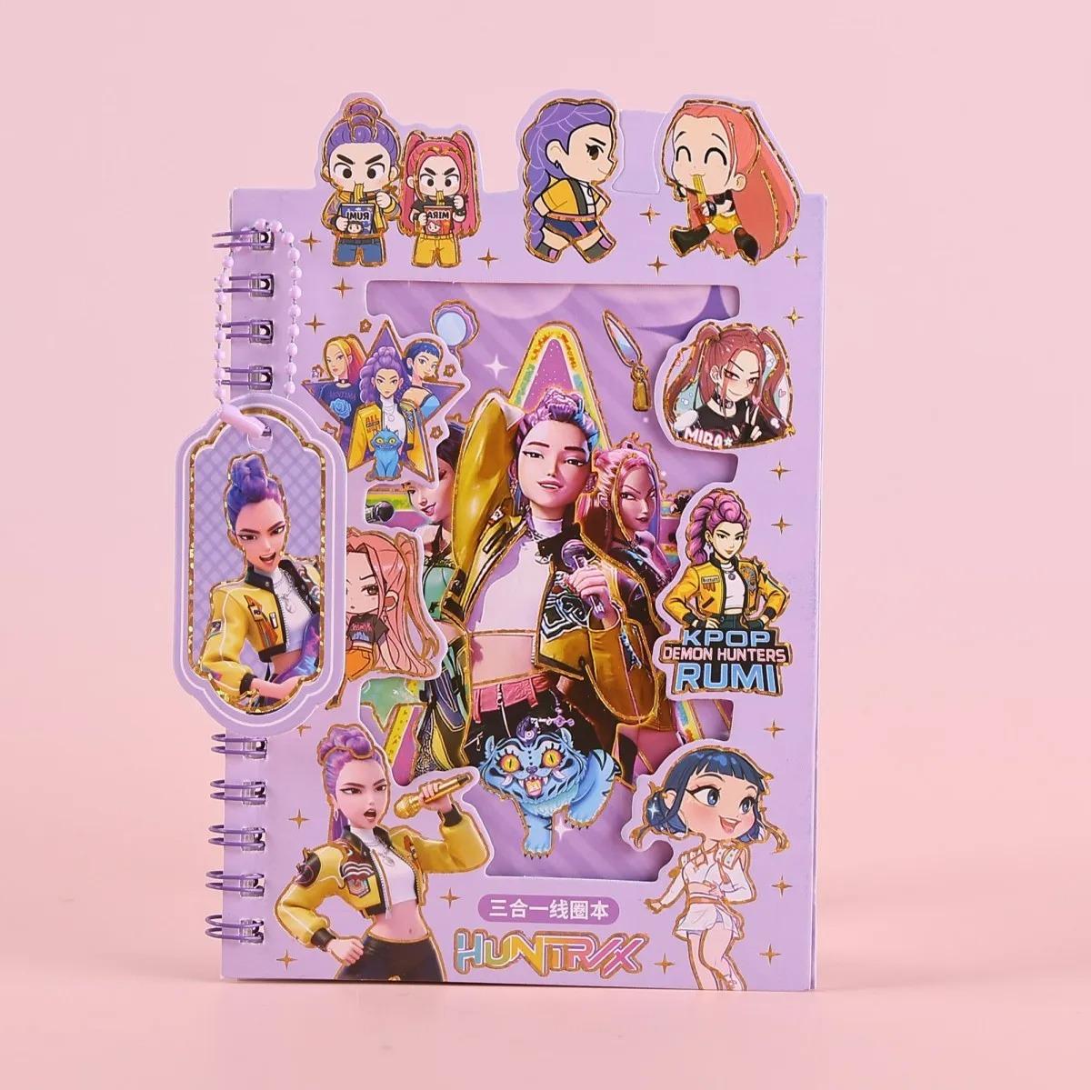 

4pcs K-POP Demon Hunters 3-in-1 Coil Notebook Stickers DIY Journal Material Phone Case Decor Stickers Stationery Gift for Fans