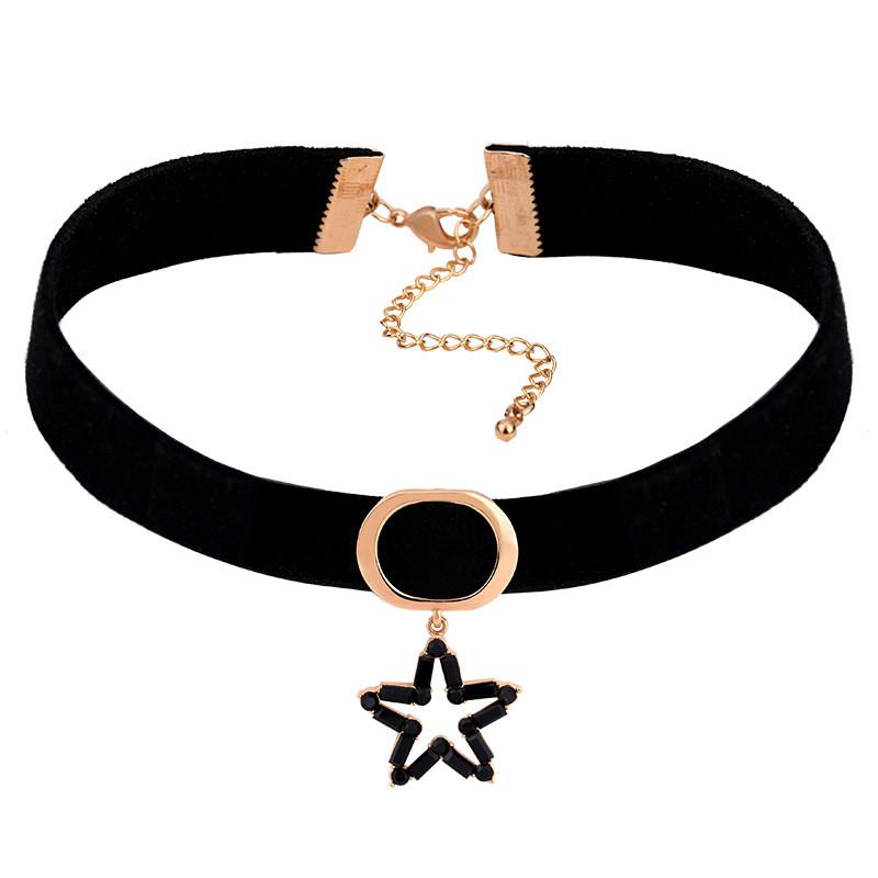 Stylish Black Choker Necklace For Women With Geometric Design And Rhinestone Accents