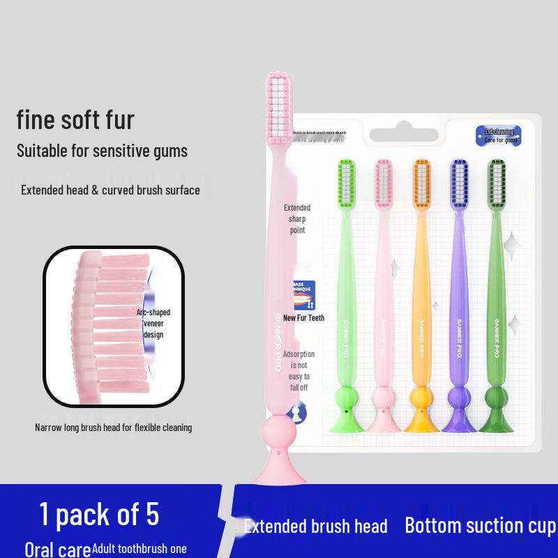 Set di 5 Spazzolini da Denti Beno a Setole Morbide: Testina Larga, Adulto Bass, Cura Gengive, Coppia Testa Estesa.