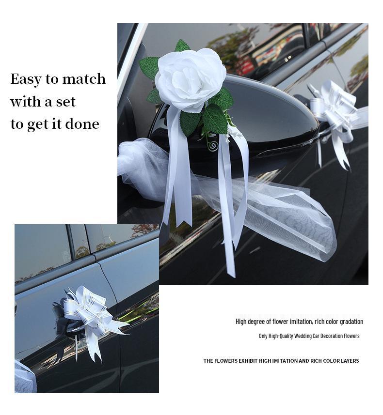 Heart-Shaped Wedding Car Decoration Set: Pink & White Artificial Flowers