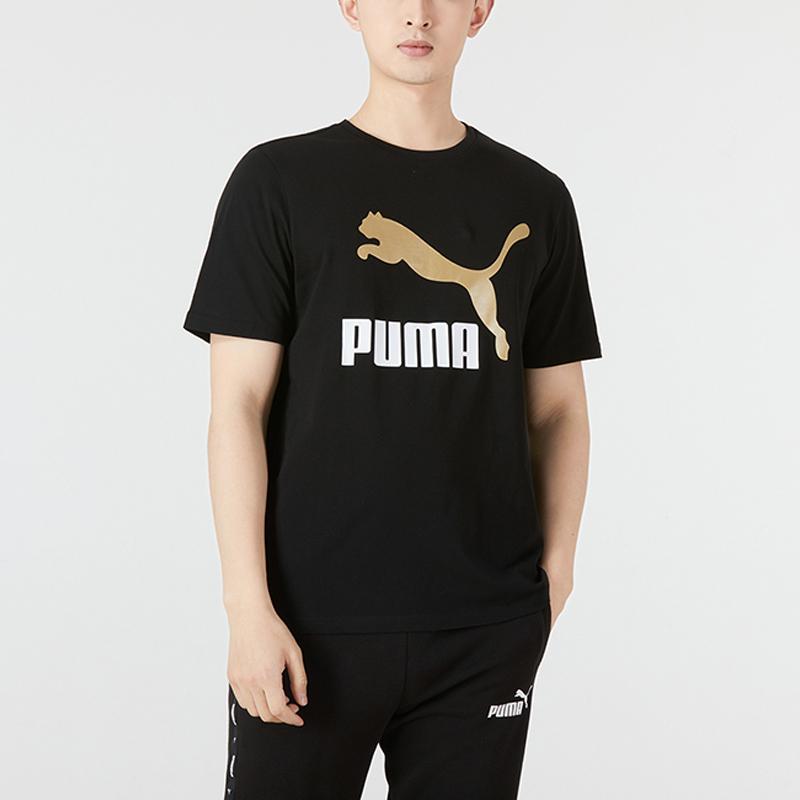 PUMA Colorblock Large Logo Print Vintage American Sport Round Neck Short Sleeve T-Shirt Men Tops Black 536345-01