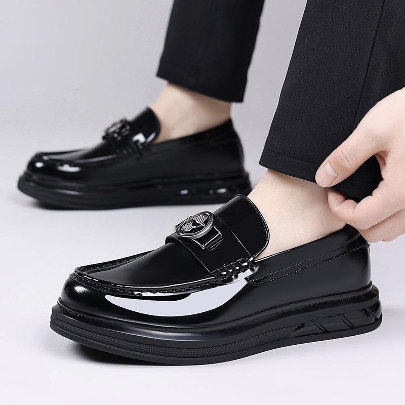 Men's Korean Style Patent Leather Moccasins – Genuine Thick Sole Loafers