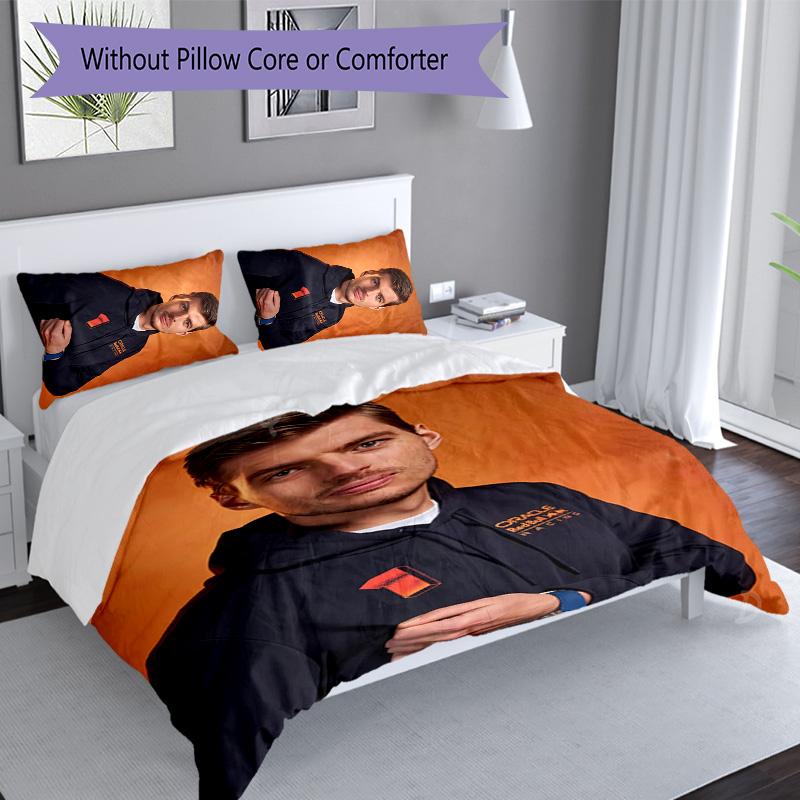 3pcs Racing Driver M-Max Verstappen Themed Duvet Cover Set, Includes 1 Duvet Cover and 2 Pillowcases,Skin-Friendly&Comfortable Fabric,Suitable Bedding