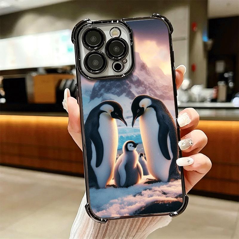 Penguins Love At The North Pole Soft Phone Case For iPhone 15 16 17 Air 14 Pro Max 16E Plus 13 12 Mini Plating Anti-Fall Fundas