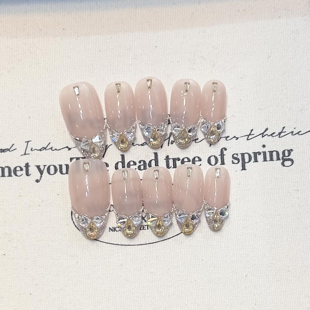 Gentle Pink Fake Nails with Glitter Tip Prevailing Natural Look Press-On Nail Sets for Women and Girl Nail Salon