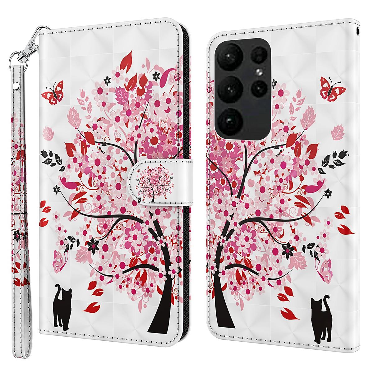 

For Samsung Galaxy S24 Ultra Case 3D Pattern Leather Stand Phone Cover Wish Tree