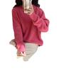 Women's Retro Solid Color Round Neck Sweater - Loose Fit Knitwear for Autumn/Winter 2025