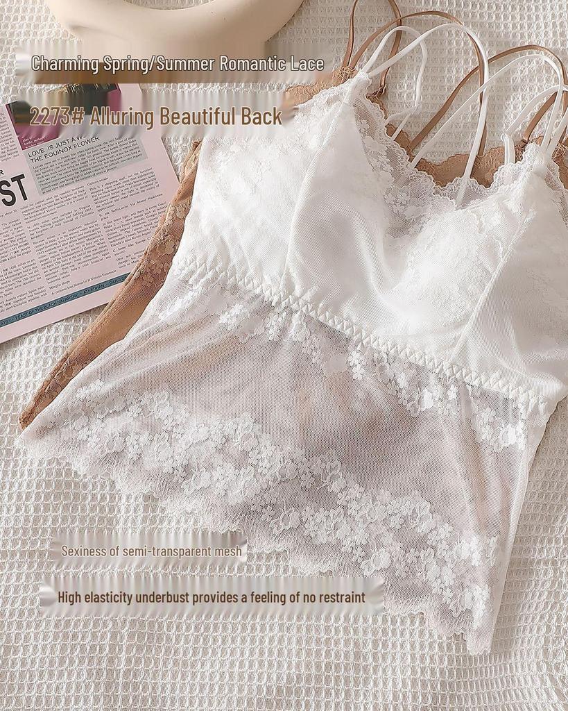 2026 Women's Lace Backless Camisole Bra Top - Soft, Wire-Free with Chest Pads, Ideal for Summer