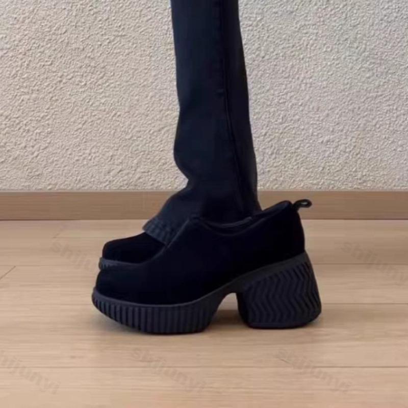 Women Chunky Loafers Retro Elegant Suede Round Toe Platform High Heel Shoes Fashion Versatile Slip on Soft Pumps Mujer Zapatos