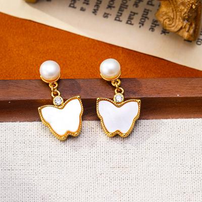 Women's Light Luxury Design Elegant Imitation Pearl Butterfly Earrings Fashionable And Versatile Niche Design Earrings