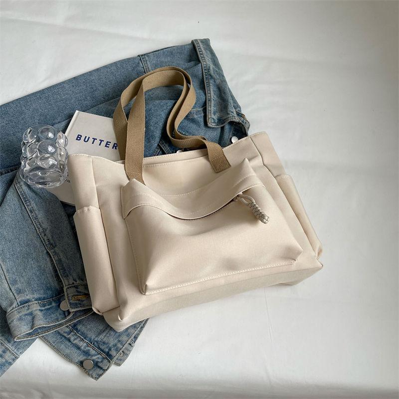 

New Versatile Commuter Shoulder Bag Solid Color Large Capacity Casual Handbag Simple Student Class Tote Bag