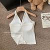 Women Summer Solid Color Sleeveless Halter Bare Midriff Vest Top
