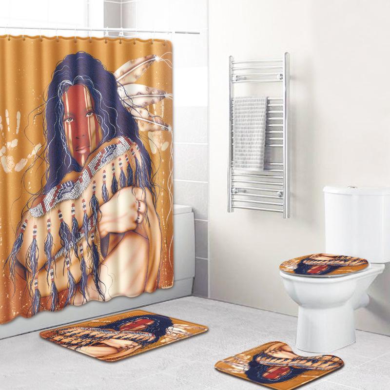 Abstract Art Bathroom Non-Slip And Anti-Mildew Floor Mat Shower Curtain Combination Carpet Couple Human Body