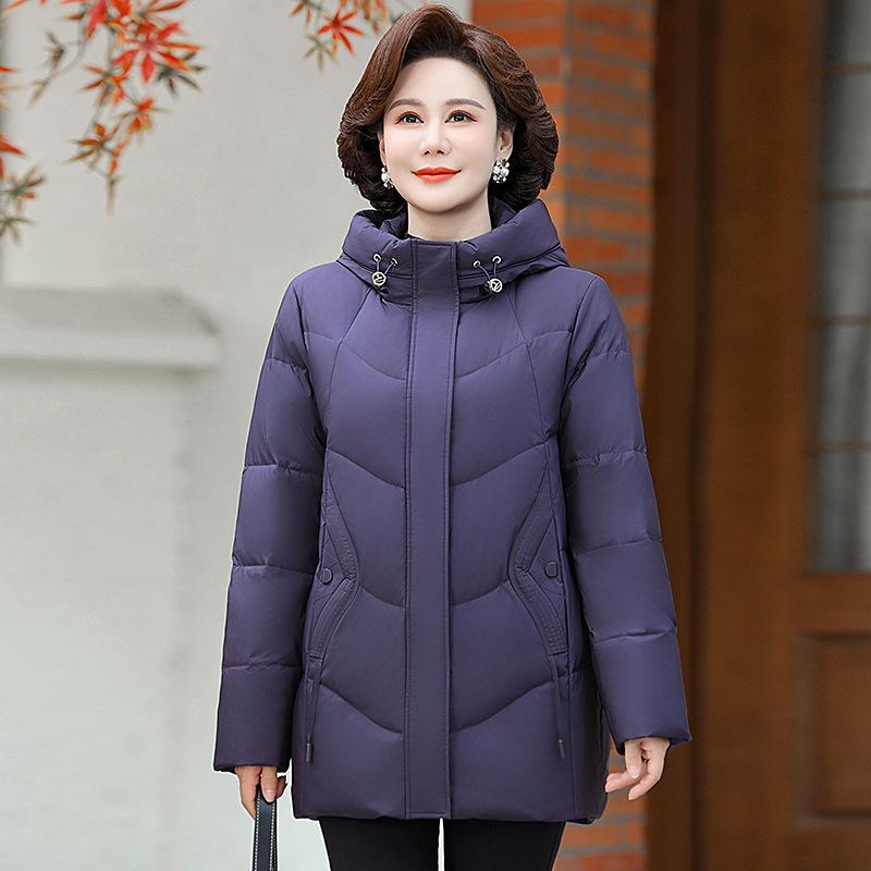 Women's Mid-Length Winter Hooded Down Coat for Middle-Aged and Elderly - Thick, Warm, and Cozy.