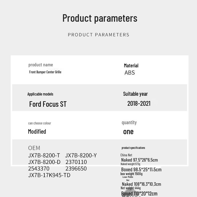 Grilă Față Plasă pentru Ford Focus ST Ediție Sport 18-21