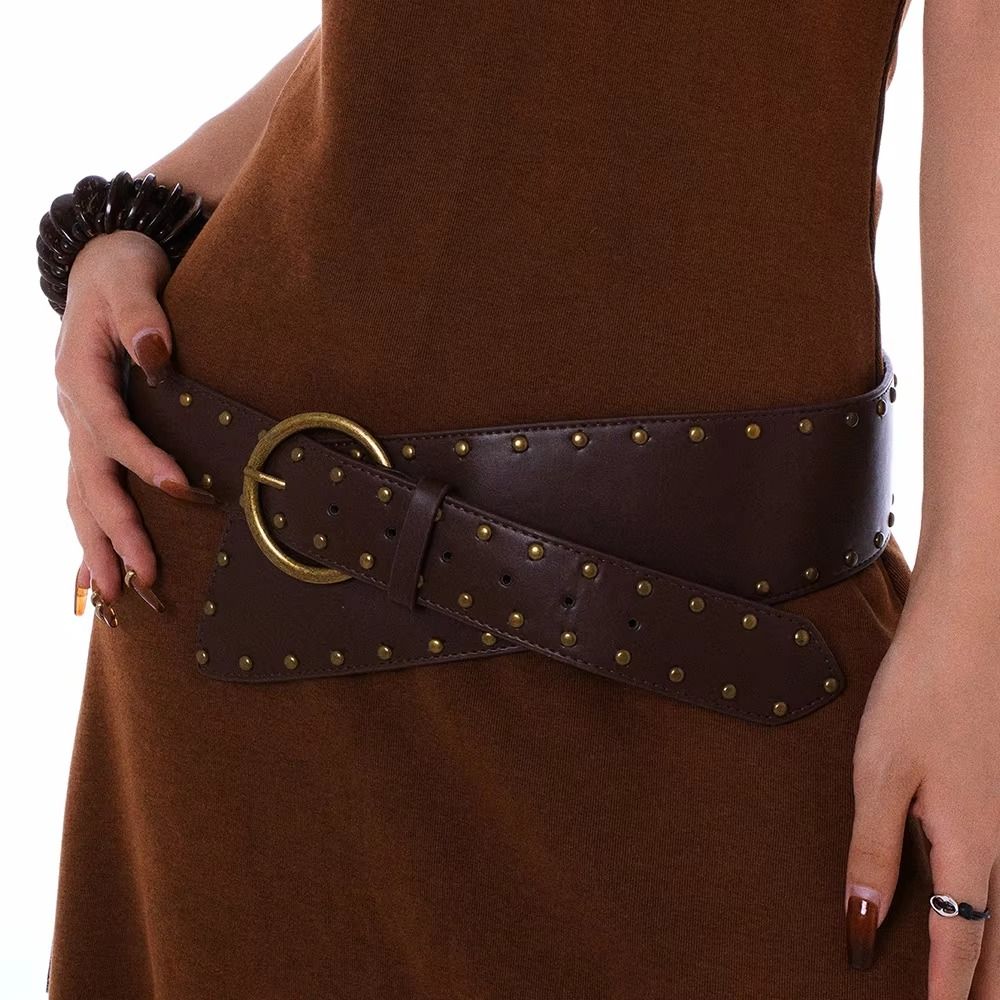 PU Leather Metal Rivet Belt Waistband Waist Corset Gothic Wide Cummerbunds Girl