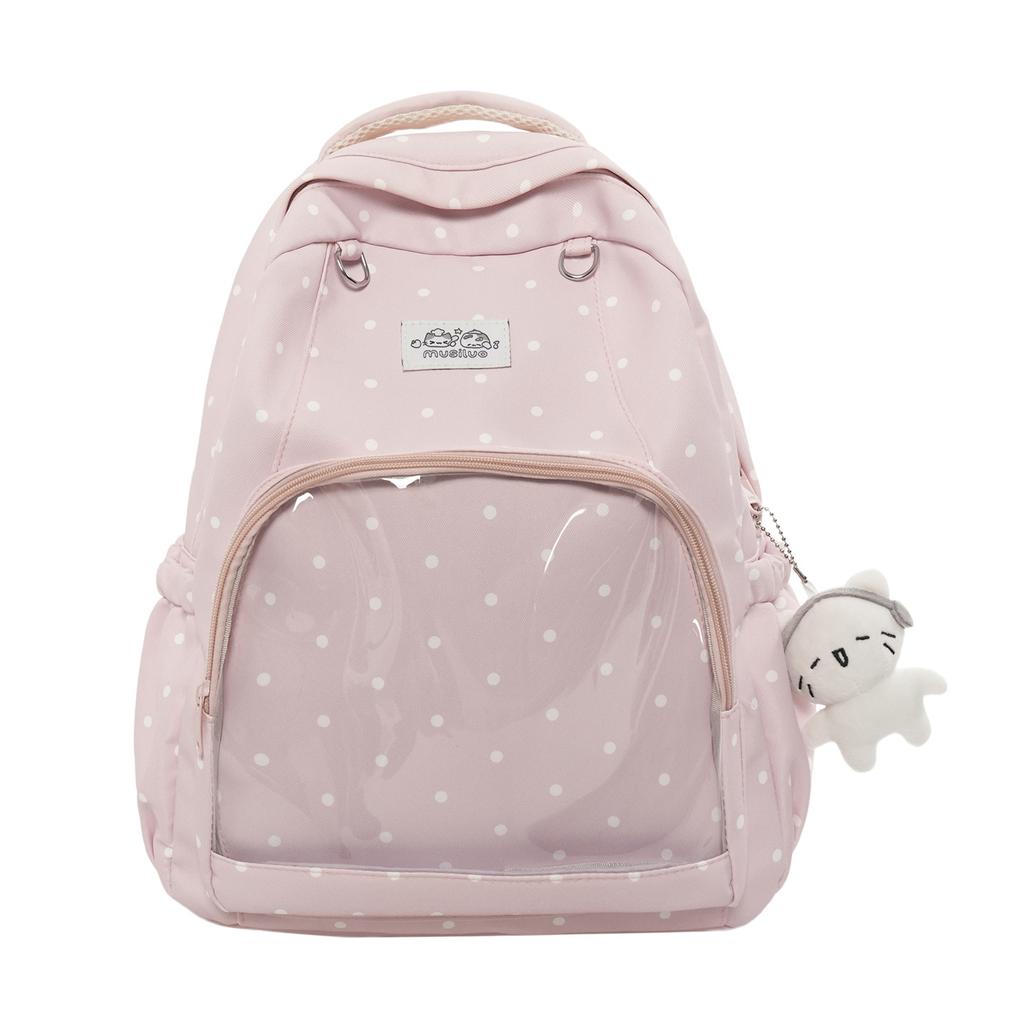 Schoolbag Milk White Polka Dot Transparent Pain Bag Backpack for Junior High School Girls and Primary School Students Large Capacity Schoolbag