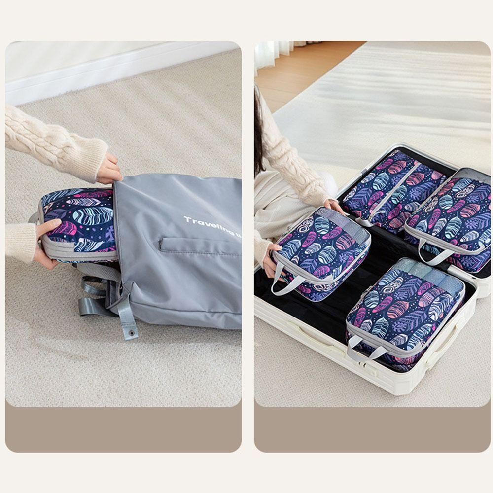 4pcs/set Printed Compression Storage Bag Foldable Luggage Storage Bags Set Packing Cubes  Clothes