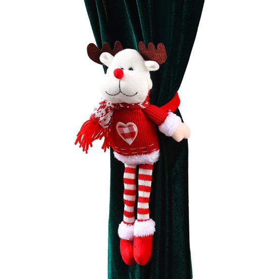 

Christmas Curtain Tieback Elk Santa Claus Snowman Knitted Doll with Long Legs Festive Xmas Ornament Curtain Buckle Home Decor Elk