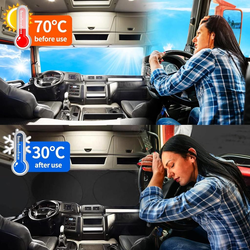 Semi-Truck Sun Shade For Windshield And Side Window | 300T High Density UV Protection Sunshade Reflects 98% UV,Semi Trucks Shade Accessories,Best For