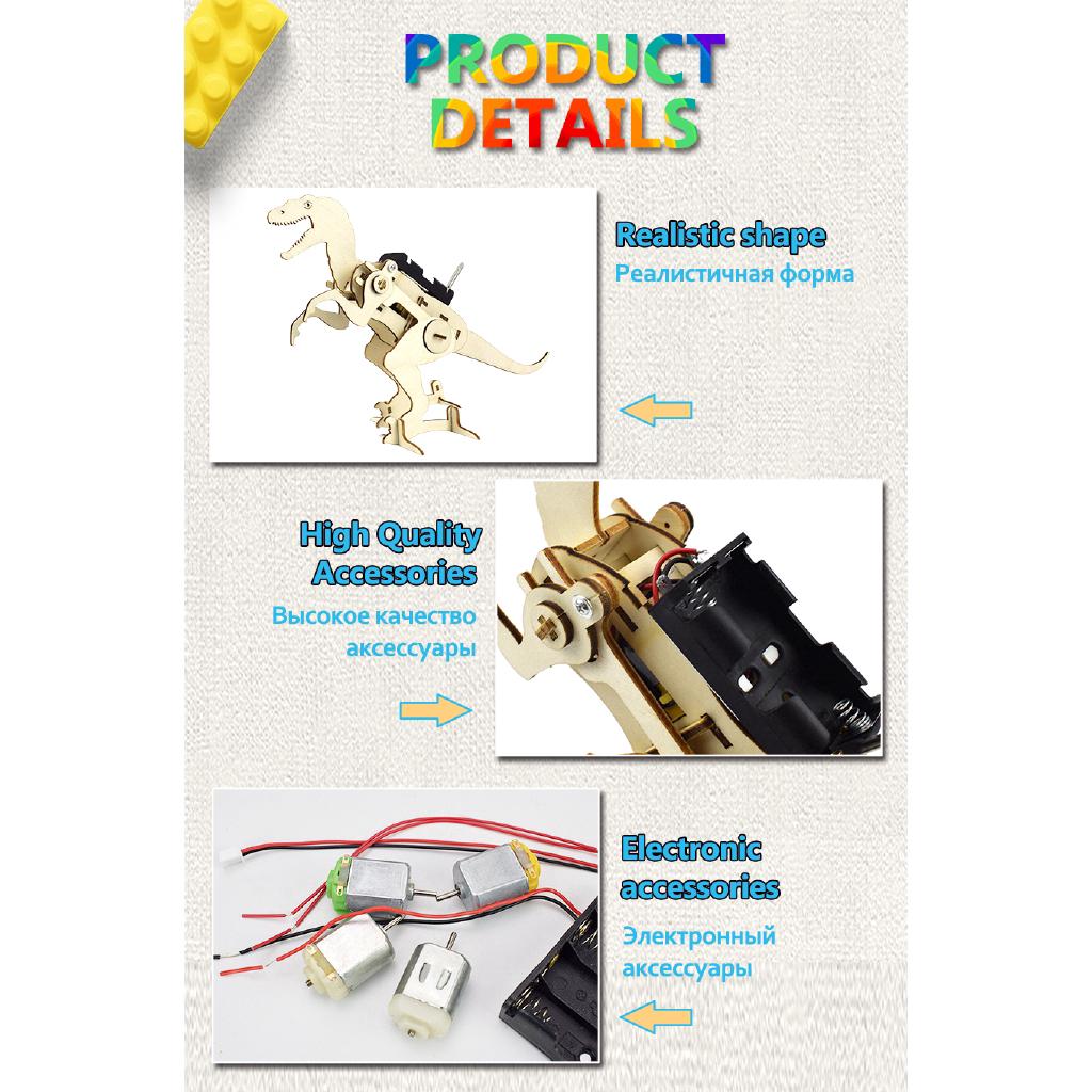DIY Kit Dinosaur T Rex 3D Model STEM Basics Science Toys for Boys Electric Crawling Wood Model Assembly Puzzle Teen Friends Gift