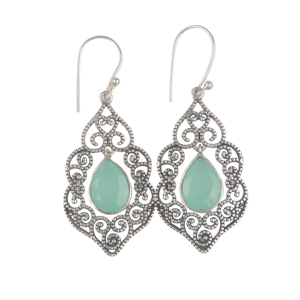 Aqua Chalcedony Gemstone 925 Sterling Silver Jewelry Handmade Hook Earrings2.33" CE-10-16