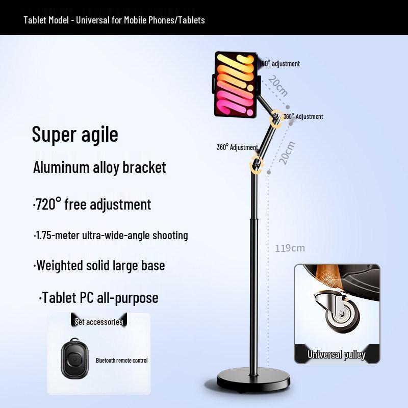 Professional Floor-Standing Phone & Tablet Holder for Live Broadcast and Overhead Shots
