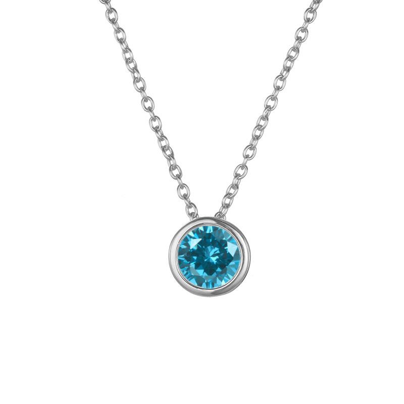 Shiny Colorful CZ Birthstone Necklace Round Stainless Steel Link Chain Necklace Boutique Birth Stone Zircon Necklace for Women