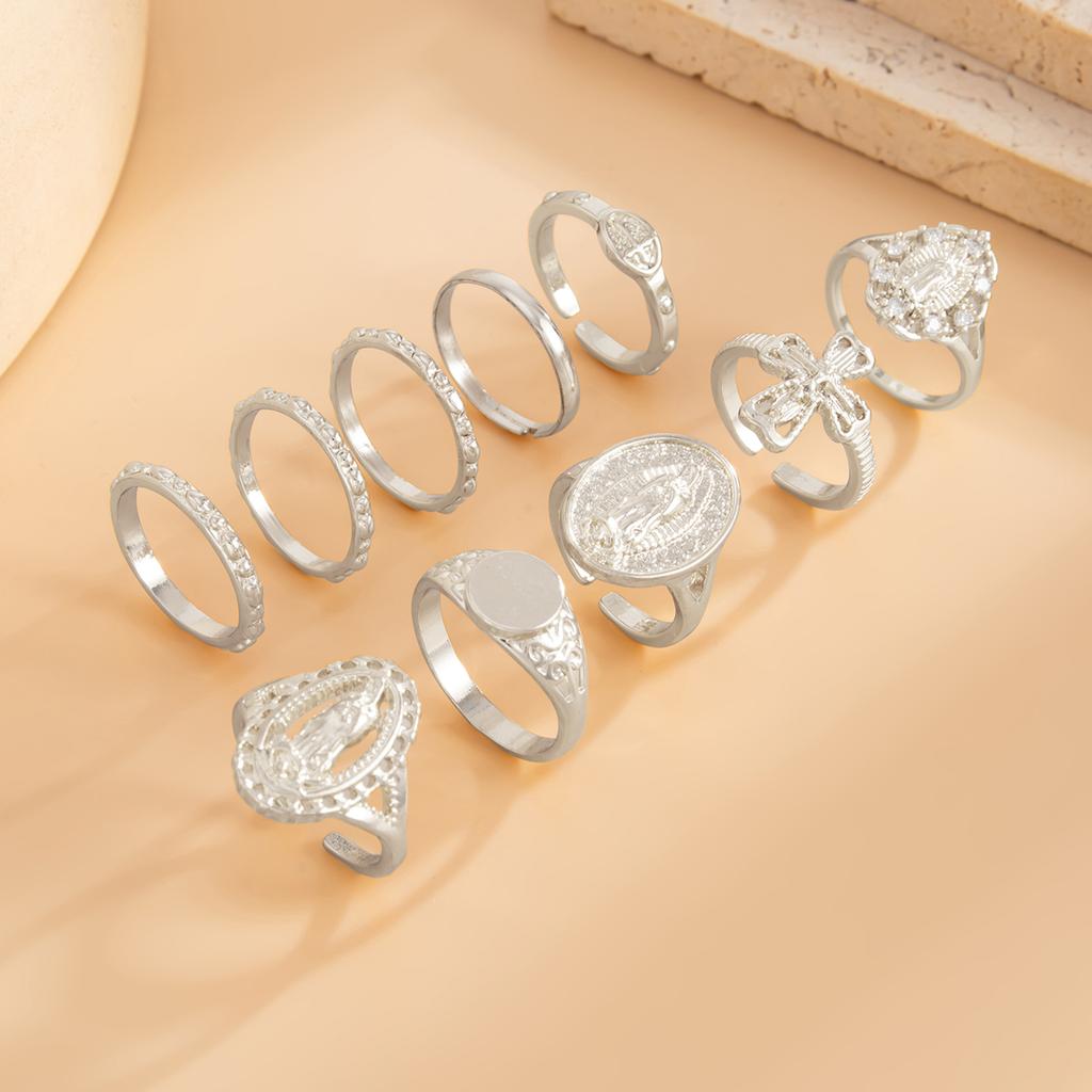 PuRui Punk 10Pcs/Set Gold Color Hollow Out Cross Shaped Rings Finger Women Creative Unique Daily Banquet Zircon Accessories