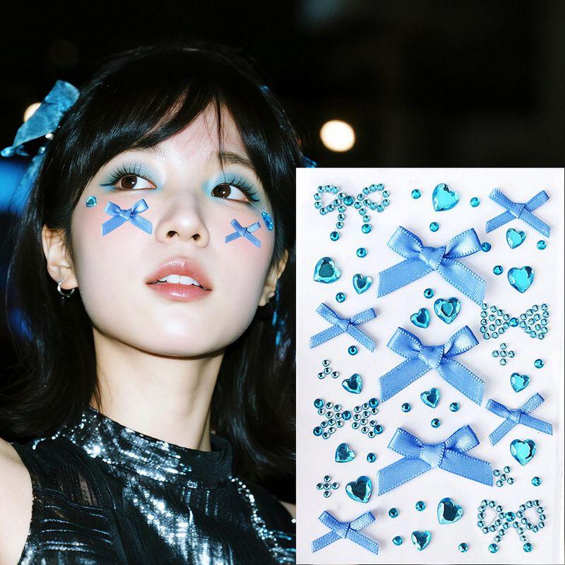 Decorative Stickers for the Face, Concert Face Stickers, Pink Bow Makeup Accessories, Face Makeup Stickers, Diamonds Blue Bow Love Rhinestone Sticker