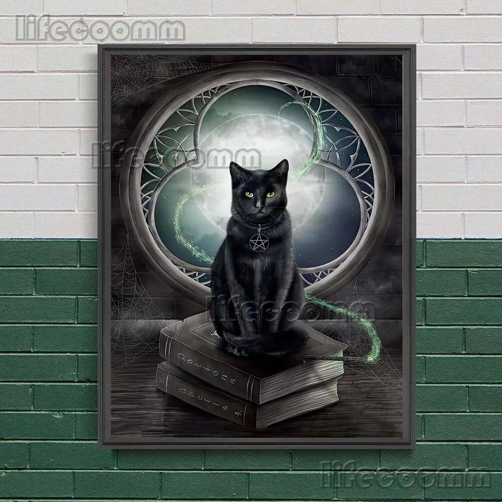 Black Cats Are Witches Vintage Wall Art Canvas Painting Dark Fantasy Art Black Gothic Moon Cat Art Poster And Print Home Decor No Frame