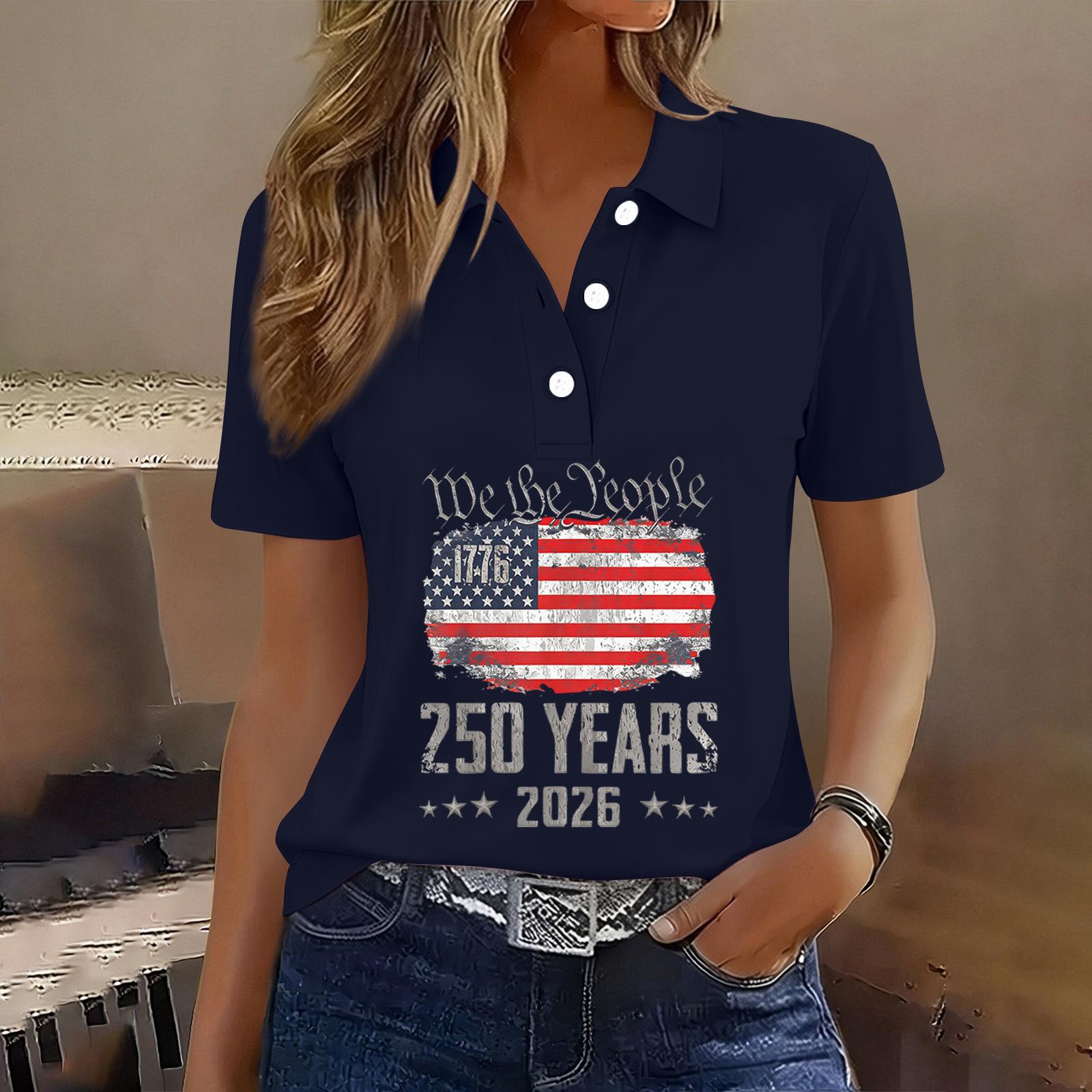 

Women s Casual Short Sleeve Button Up Shirt 250th Anniversary Graphic Print Polo Top for Independence Day Celebration 2026 Commemorative Tee XXXL