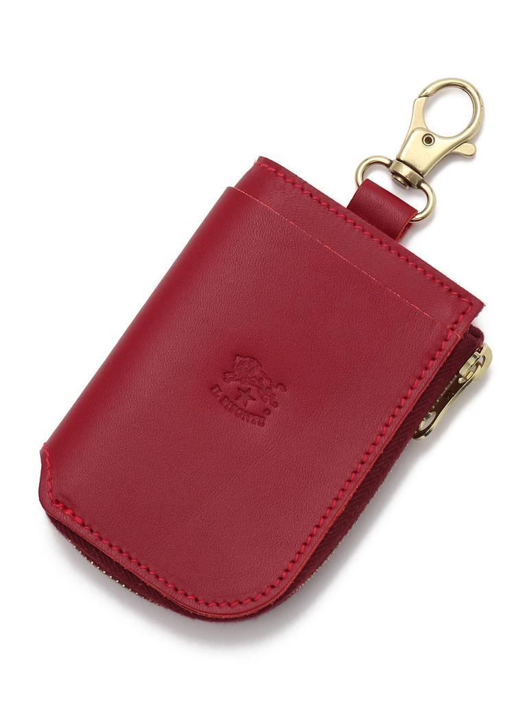 Key Case Leather Genuine Leather Cowhide Unisex Zip Type Red Red [IL BISONTE] Women's Men's