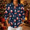 Damen Freizeithemd mit 3/4 Ärmeln, Kragen und Knopfleiste mit Weihnachtsdruck