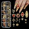 Metal Nail Charms 1 Set 3D Art 12 Grids Love Heart Charm Kit Flower Butterfly DIY Design Crafting Manicure Decoration Accessories Embellishments