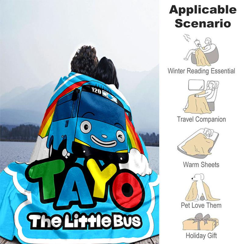 1pz Coperta il piccolo autobus Tayo Design Stampato, Coperta Leggera per Divano, Letto - Morbida e Calda, Regalo per Tutte le Stagioni come Natale, Halloween
