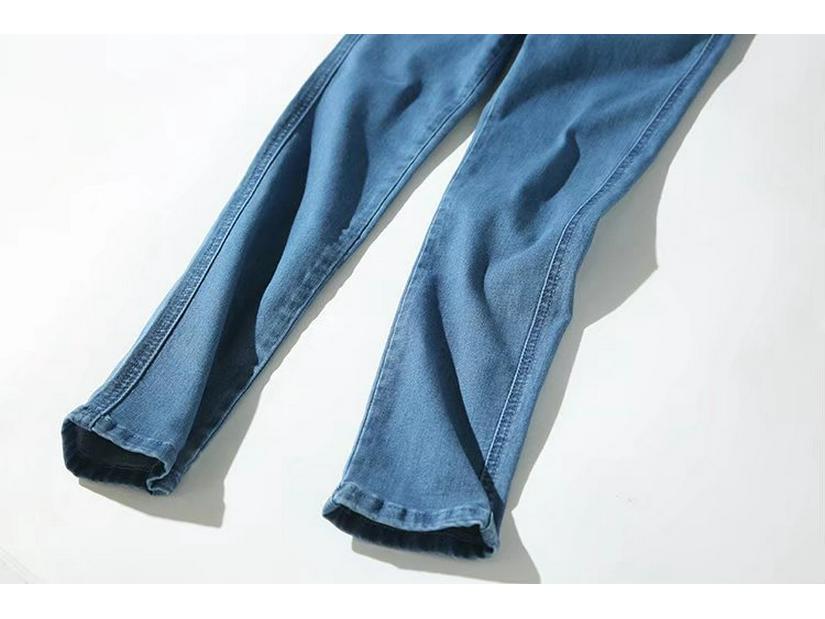 YPFF High-Waist Slim Fit Denim Pencil Pants - European & American Style, High Elasticity, Hip Lifting, Solid Color, Autumn Collection.
