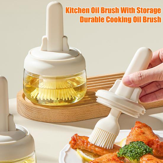2-in-1 Oil Bottle with Built-In Silicone Brush Leak-Proof Glass Basting Tool for Grilling Baking Frying Heat-Resistant Portable BBQ Accessory for